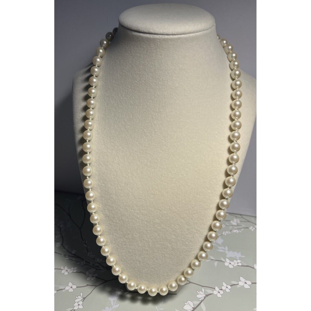 Monet Faux Pearls Necklace Signed Gold Clasp Classic Timeless Vintage 23"